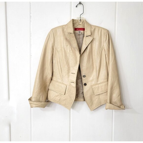 Anne Klein Champagne Leather Pinked Edge Short Jacket - Picture 5 of 5